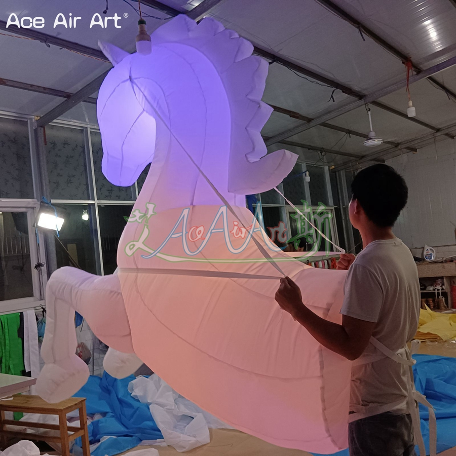 Inflatable White Horse Costume LED Lighting Horse Walking Cartoons for Parade Events or Decoration