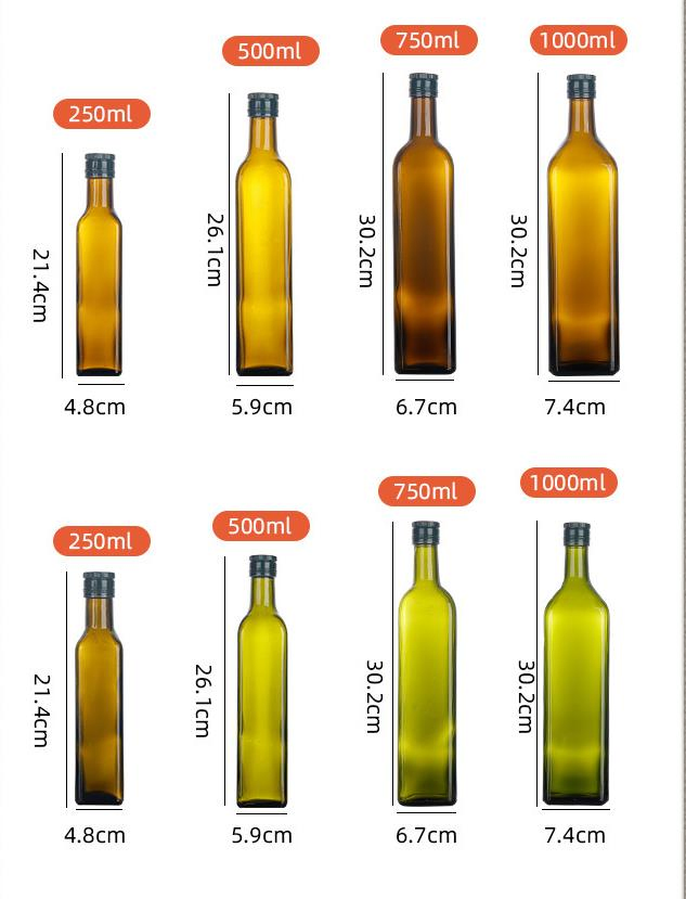 Factory Price Clear Empty Square Cooking Olive Oil Glass Vinegar Bottle 250ml with Pourer Spout