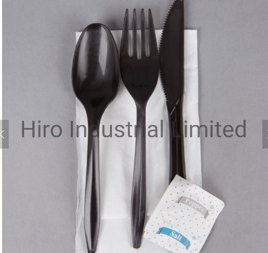 Set Posate Packaging Tenedores Negros De Plastico Black PP Plastic Cutlery Sets for Restaurants