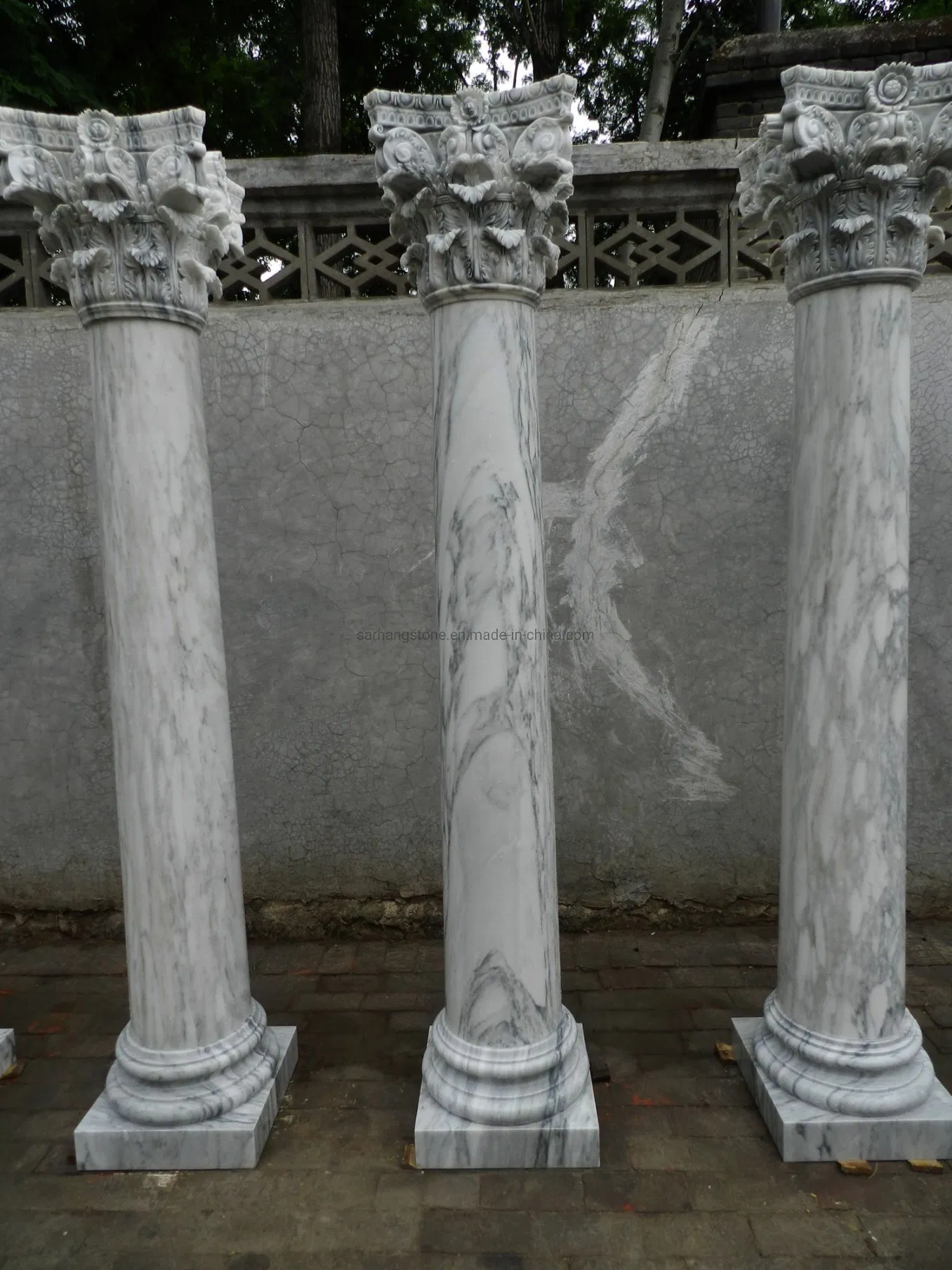 Roman Design Decorative Natural Marble Pillar Stone Column with Complicated Capital for Door