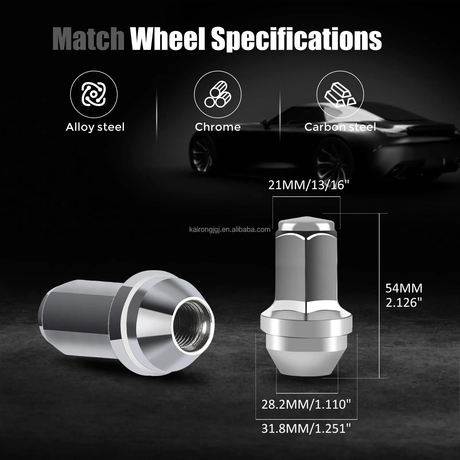 Premium Chrome Plated M12x1.5 Wheel Lug Nut