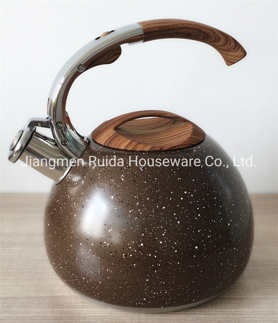 Stainless Steel Kitchenware Set Use on Stove Top 3.0 Liter Stainless Steel Water Pot with Whistling Spout in Colorful Painting and Fixable Handles