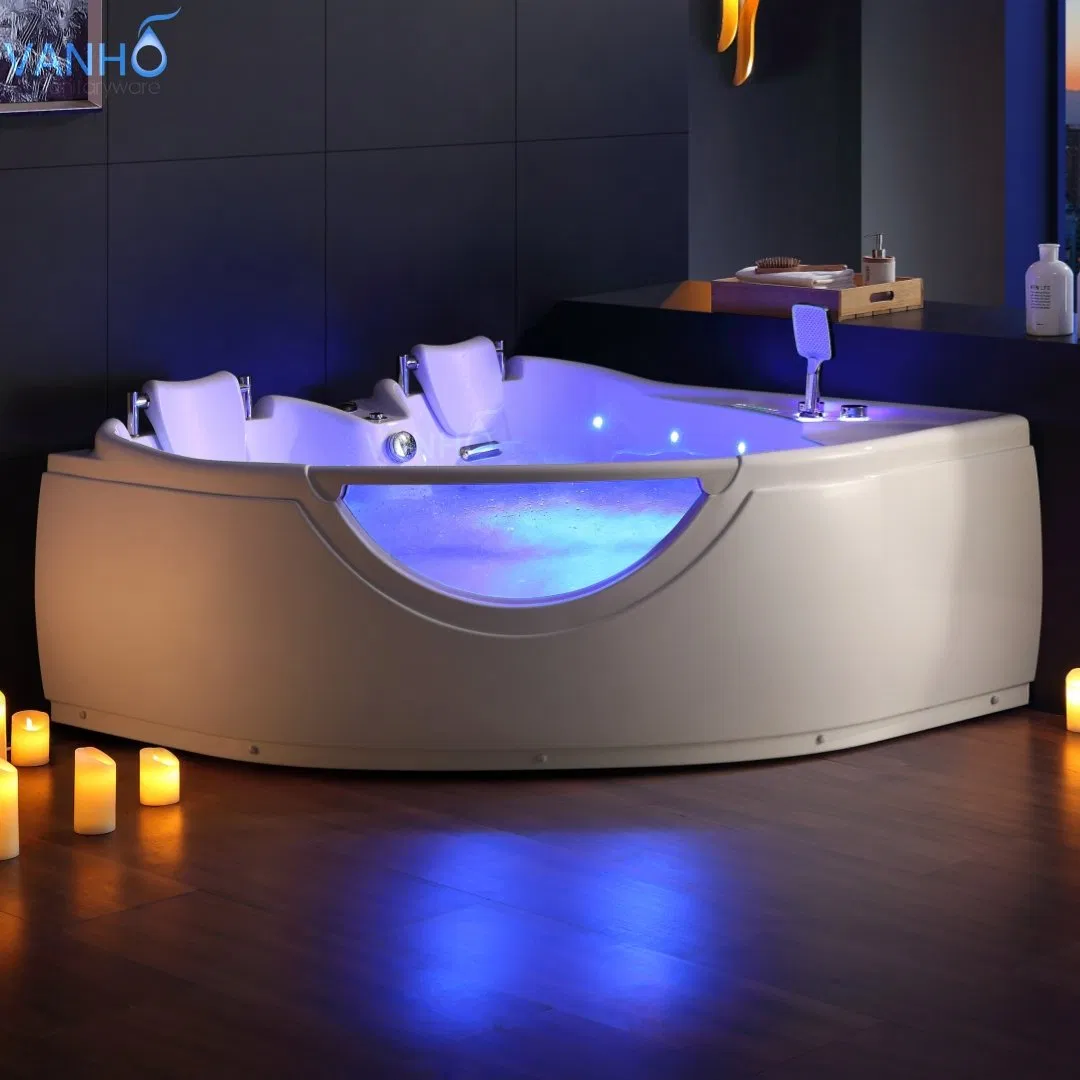 Угловая акриловая ванна для двоих с гидромассажем и окном