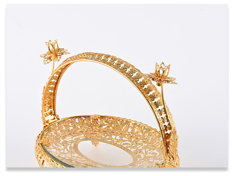 Manufacturer Glass Fruit Basket Decoration Gold Metal Food Plates and Trays