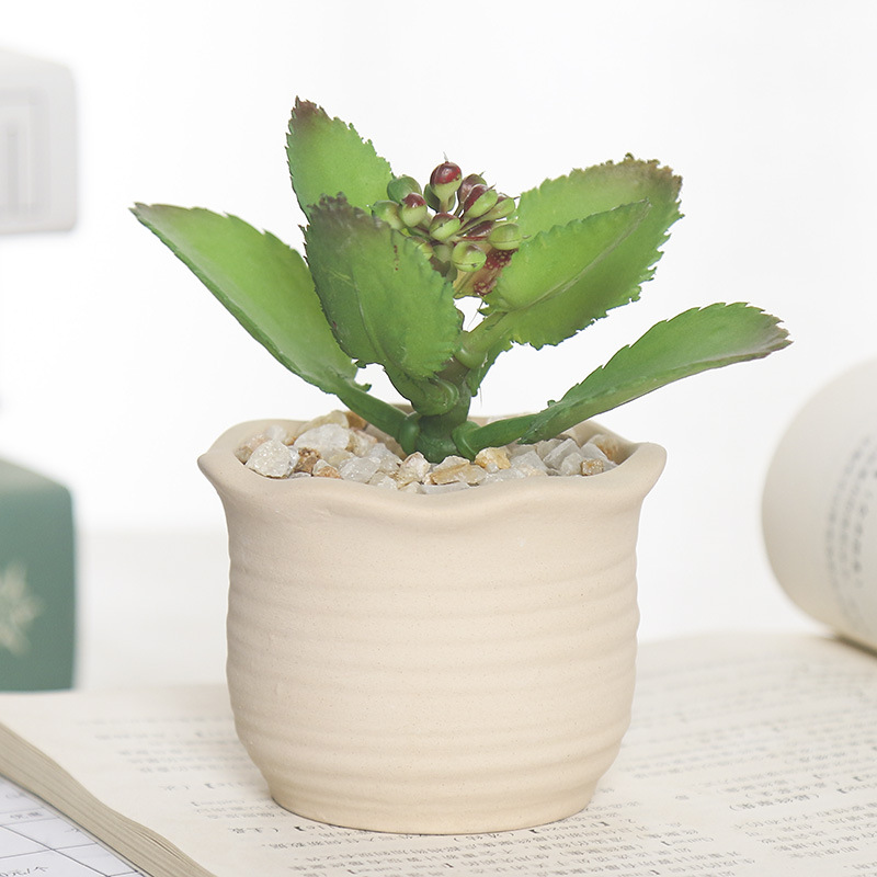 Горшок керамический с искусственным растением настольный