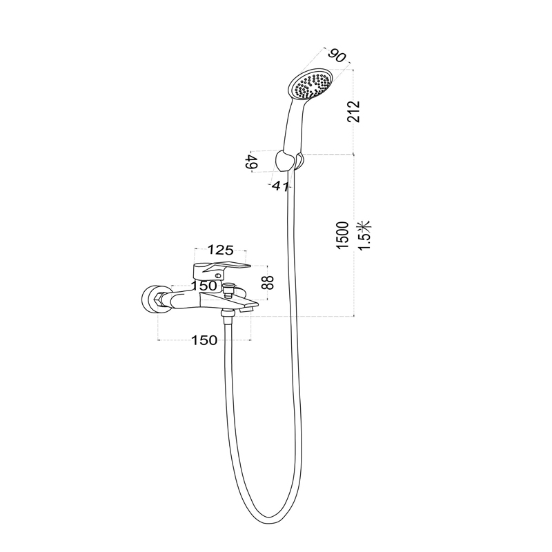 Contemporary Solid Space Aluminum Brass Bathtub Mixer with High Quality Shower Head on Sale Shower Set