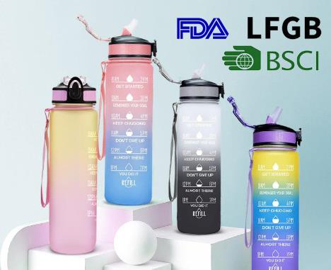 Спортивная бутылка для воды с трубочкой, 300-1000 мл