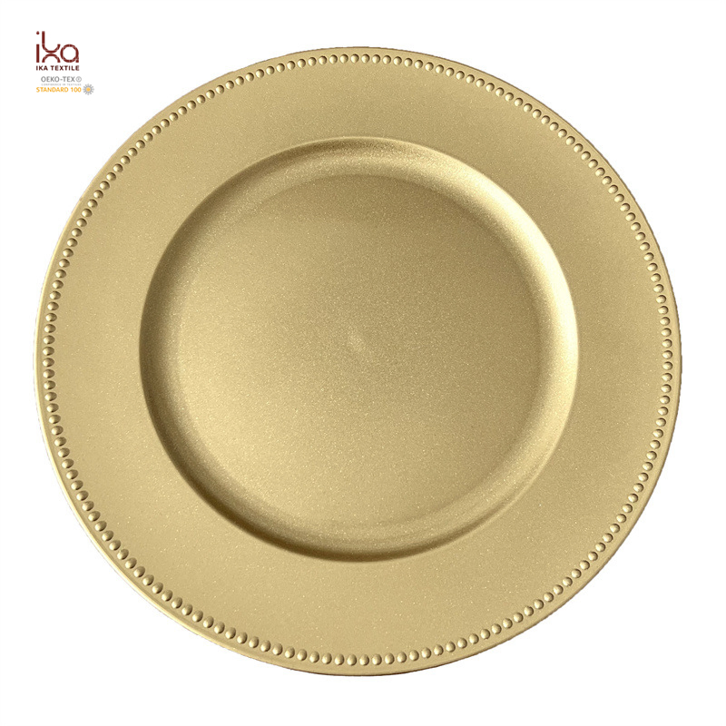 Hot Sale Acrylic Plastic Beaded Rim Round Bulk Tabletop Decorative Dinner Party 13" 100 Gold Charger Plates for Wedding