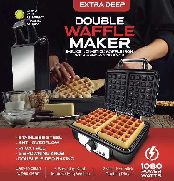 Double Non-Stick and Stainless Steel Waffle Makers for Durable and Elegant Kitchen Use