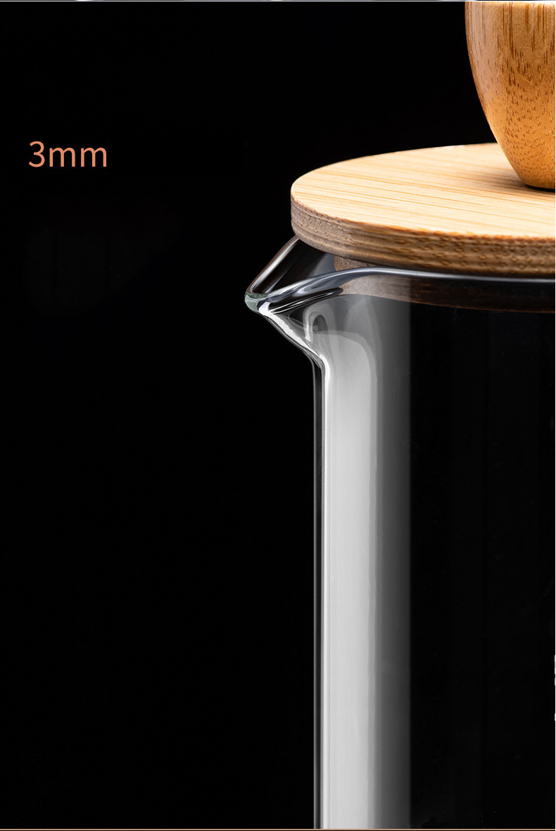 Handmade Hot Sale Glass Coffee French Press Maker Pot with Stainless Steel Filter and Olive Wood Lid for Milk Froth and Coffee Make