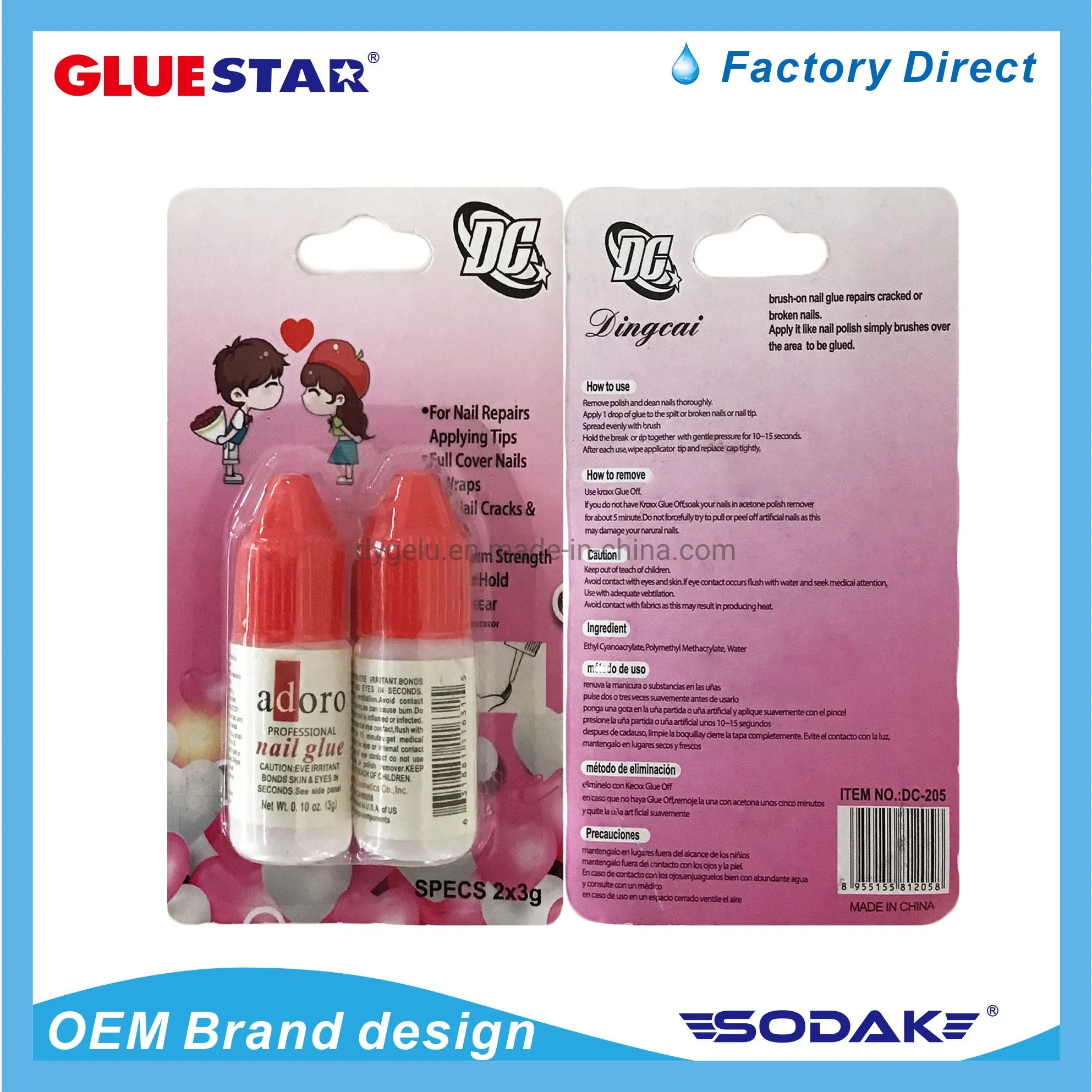 Custom Professional Rhinestone Nails Tips Adhesive Bond 2g Gel Press on Nail Tip Glue for Fake Artificial Nail