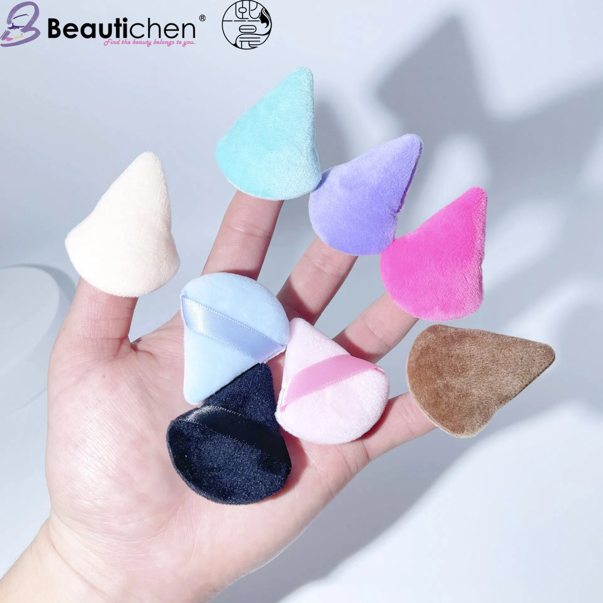 Beautichen Mini Triangle Pressed Powder Puff - Dry/Wet Dual Use Flocking Setting Sponge, Soft Crystal Fleece Cosmetic Tool (Non-Absorbent)