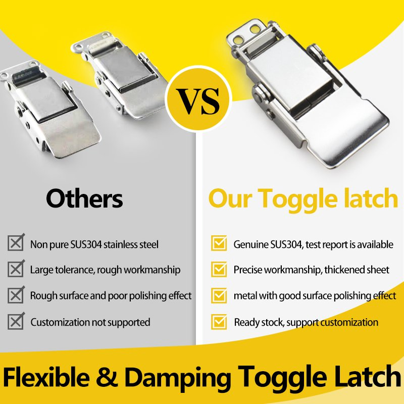 Industrial Stainless Steel Hardware Flexible & Damping Toggle Latch for Medical Devices with Lockhole Buckle Hasp