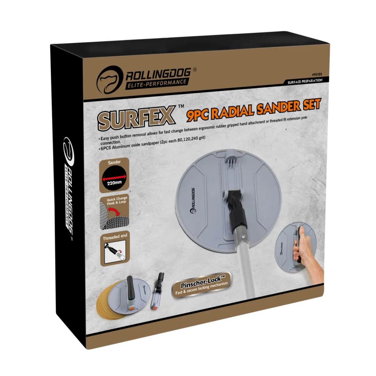 Rollingdog-Elite 90155 9PC Radial Sander Set