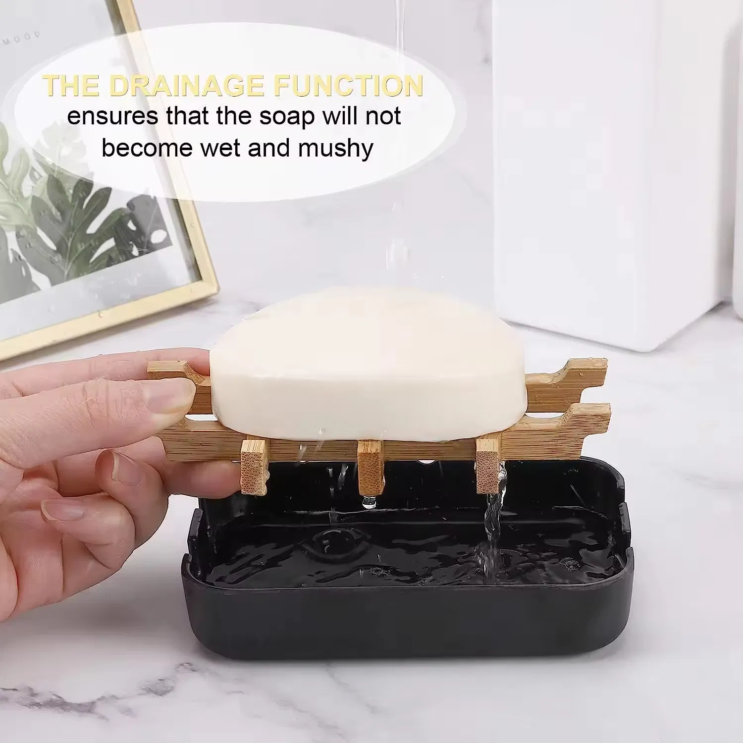 Natural Bamboo Non-Slip Self-Draining Wooden Soap Dish