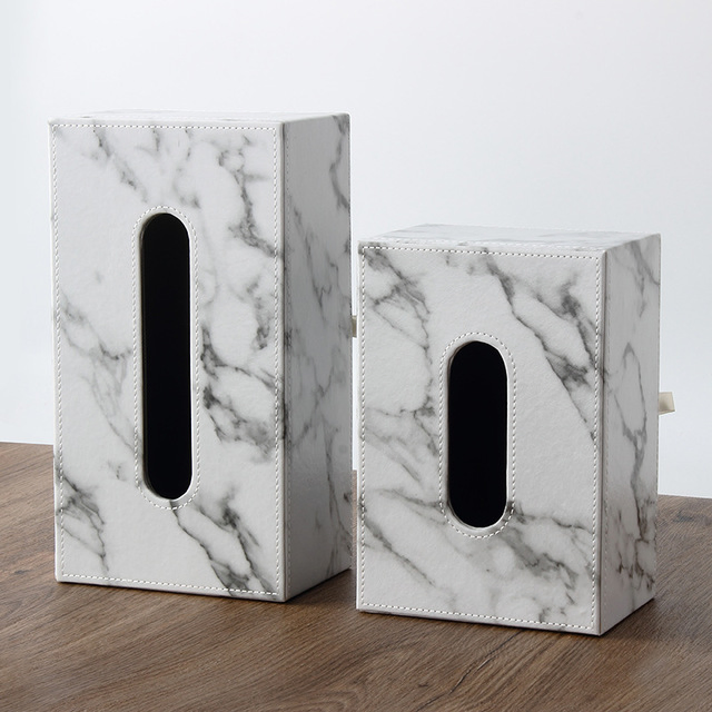 PU Leather Cover Storage Marble Pattern Tissue Box