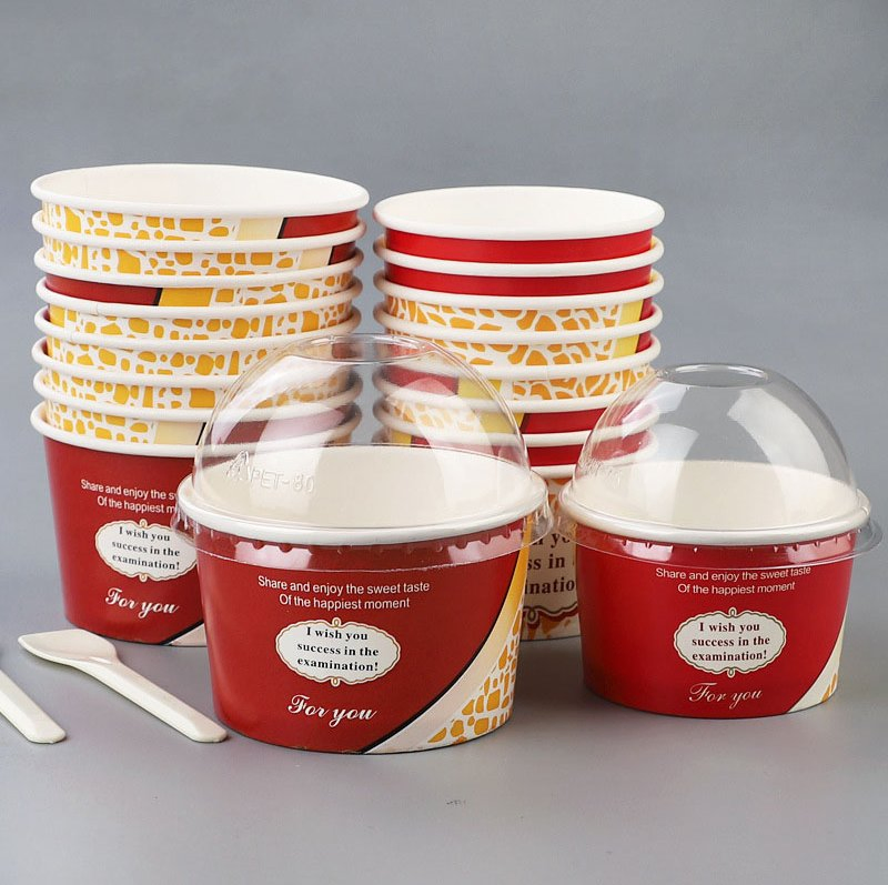 Custom Personalized Printed High Quality Eco-Frendly Disposable PP Lids Ang PLA Lids Ice Cream Wholesale Paper Cup