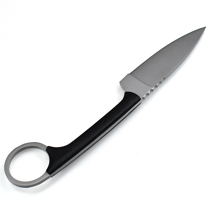 Outdoor Hunting Fixed Knife Steel 3Cr13 Black Coated Sharp Plastic Handle Drop Point Carbon Fiber Patterned Sheath