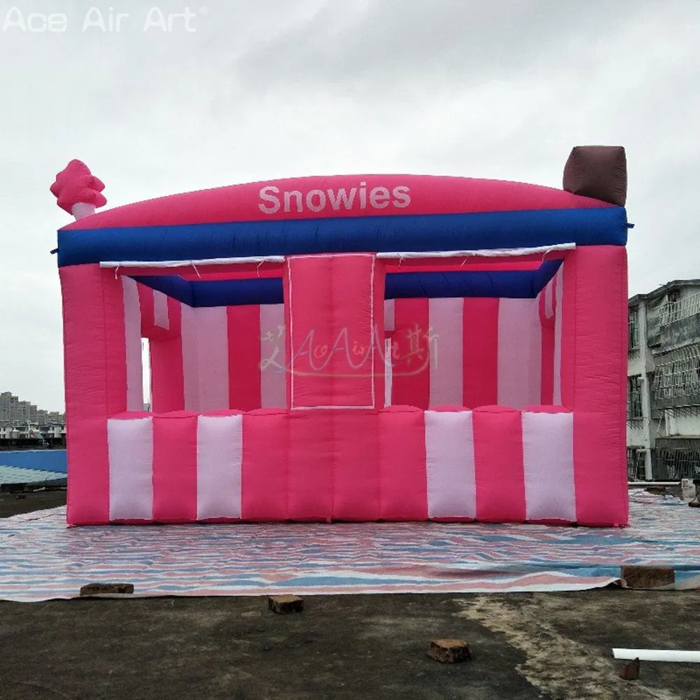 Classic Red and White Candy and Ice Cream Stand Outdoor Inflatable Kiosk Customizable Signage.