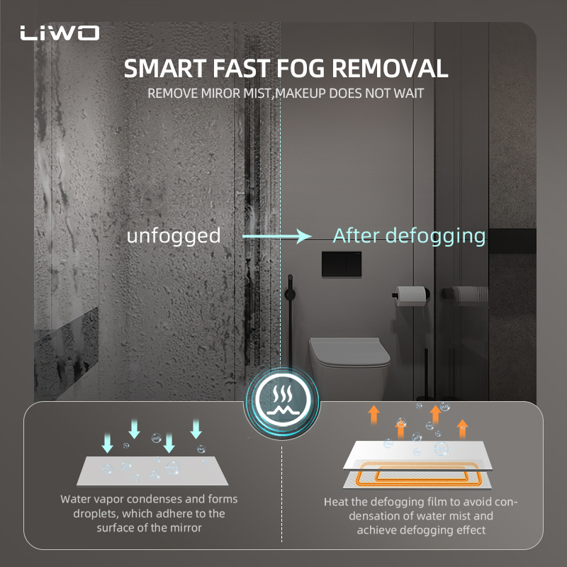 Stylish Decoration Frame-Less Rectangle Bathroom LED Mirror with Smart Front and Backlit Light Voice Control Anti Fog Electronic Furniture