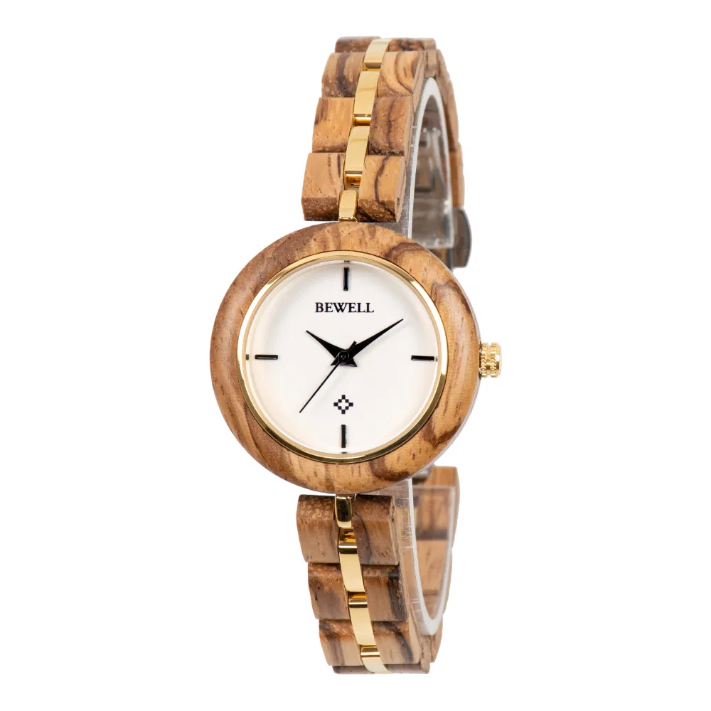 Eco-Friendly Watches Gift Mixed Wood and Stainless Steel Wrist Watches Spring Clasp