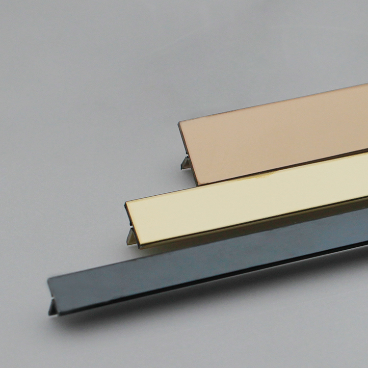 304 201 Art Stainless Steel Title Corner Trim Decoration Flexible T Shape Tile Trim Mirror Hailine Finish Gold Bronze Color