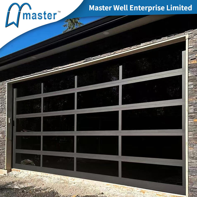 Master Well Hot Sale Luxury Modern Good Price 16X8 Automatic Seamless Glass Garage Door Mirror Aluminum Frameless Glass Garage Door for Villa