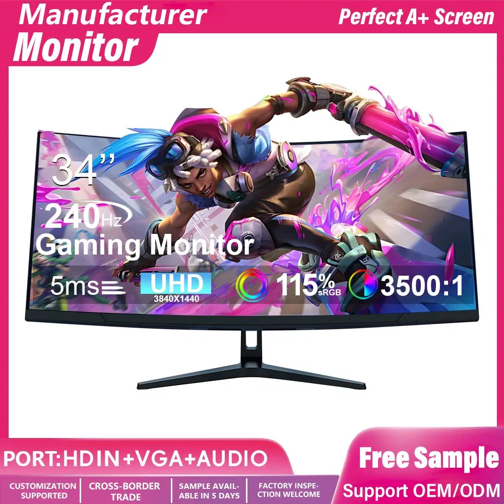 21.5-24-27-32 34 49 Inch IPS OLED LCD Display Gaming Monitor 2K/4K with 165Hz/180Hz/240Hz Refresh Rate Desktop Computer PC Curved Monitor