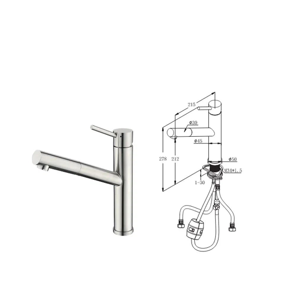 High-End Modern Brushed Stainless Steel 304 Faucet Tap Lead-Free Kitchen Mixer Pull-Down Kitchen Faucets