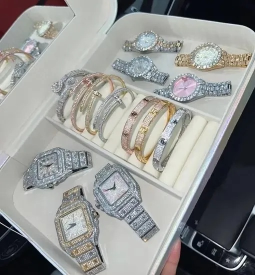 5A High-Quality Fashionable Jewelry - Gold Diamond Watch - Men's and Women's 1: 1 Morganite Watch