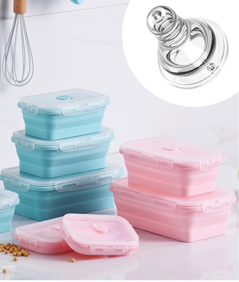 Outdoor Silicone Portable Folding Lunch Box for Travel, Microwave Bento Box, Kitchen Refrigerator Storage Fresh-Keeping Box, Retractable Box