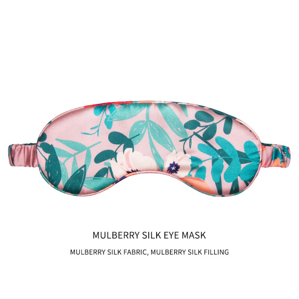 100% Mulberry Silk Sleep Mask Eye Mask Spray Printing Blindfold with Double Layer Silk Filling and Elastic Strap for Full Night's Sleep, Travel and Nap