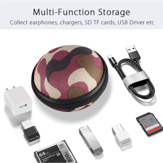 Wholesale Round Camouflage Hard Shell EVA Storage Case for Earphone and Electronic Accessories