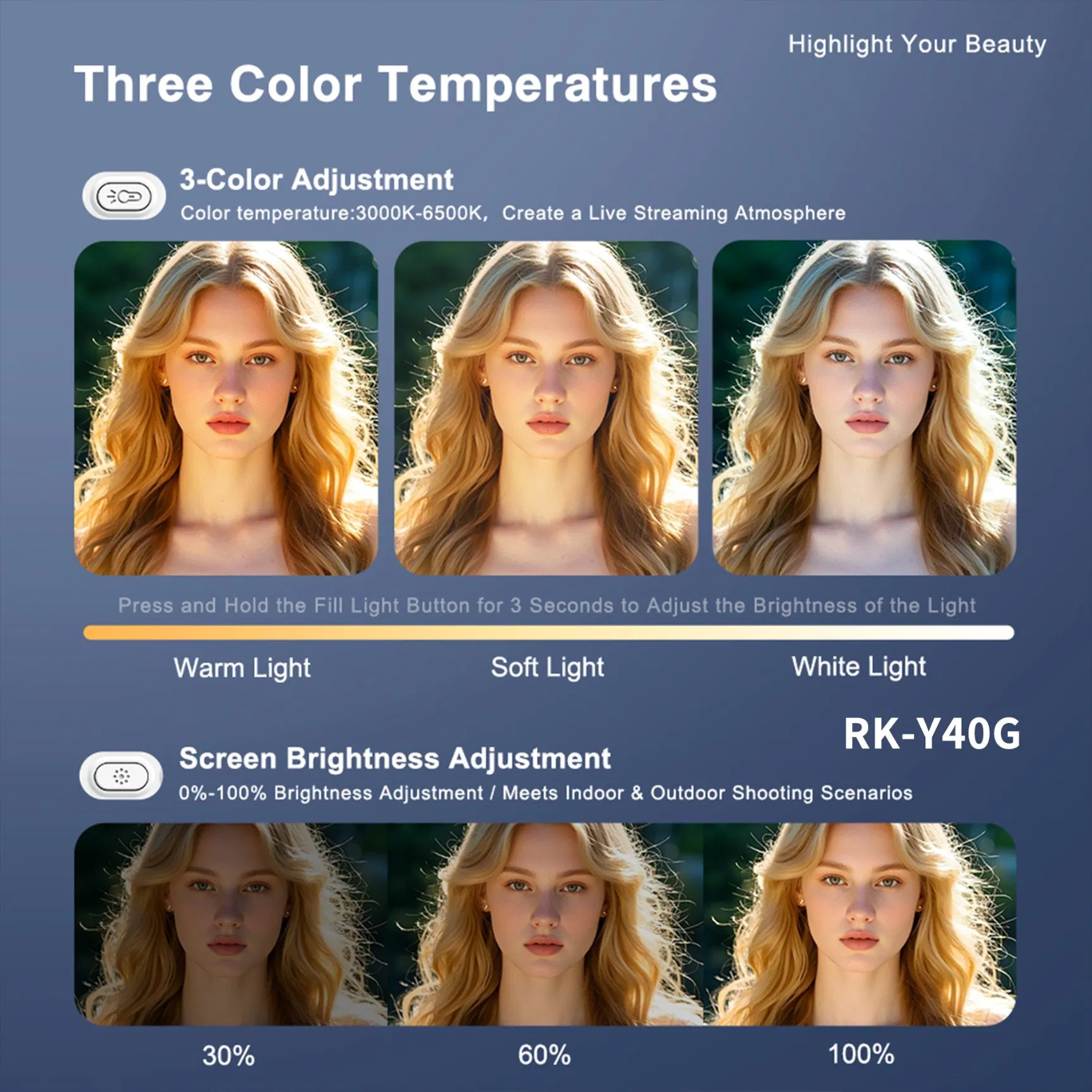 Y40g Rear Camera Selfie Screen Mirroring Monitor Portable Mobile Phone Vlog Display with LED Light for Samsung for Galaxy S26 25