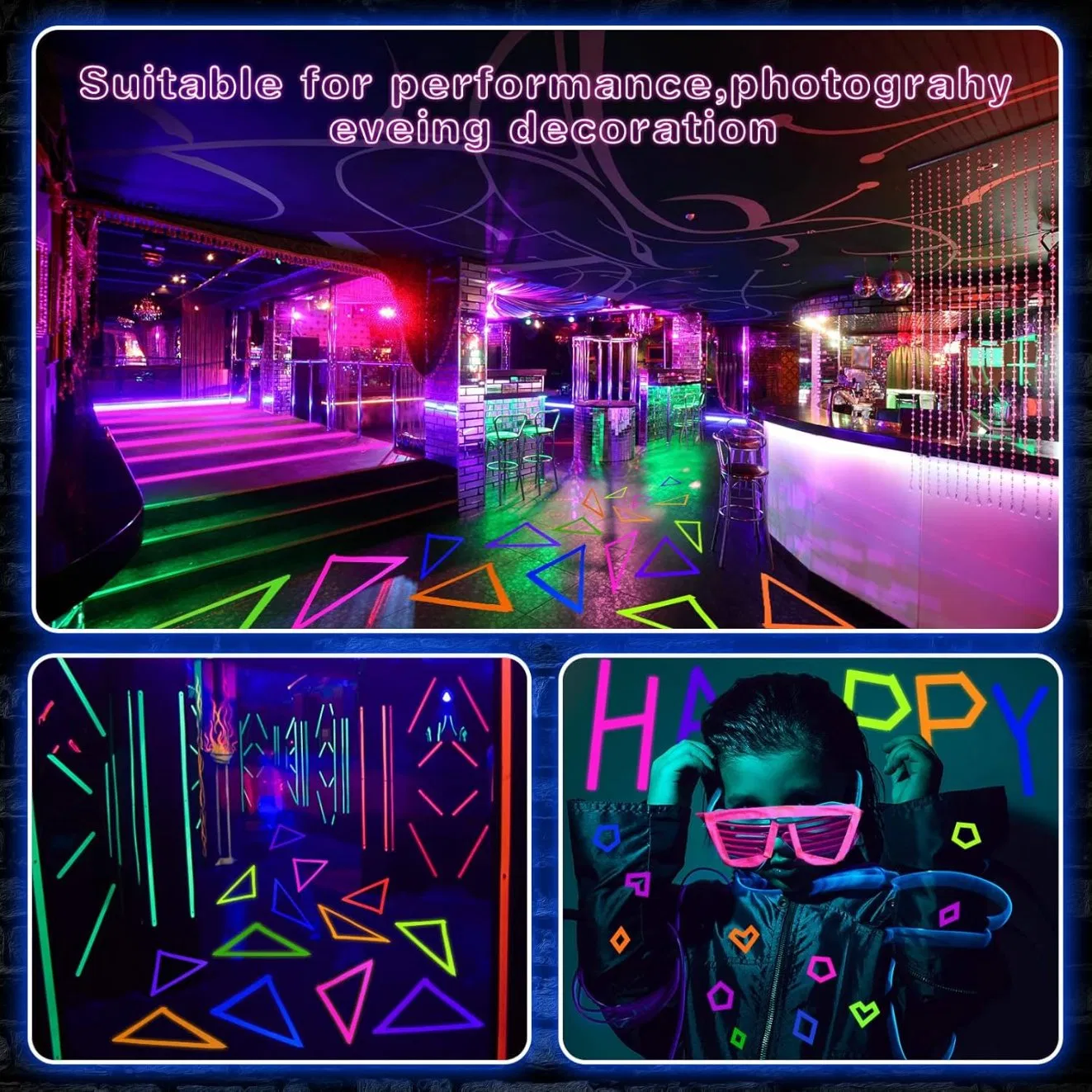 6 Colours Neon Gaffer Cloth Tape Fluorescent UV Blacklight Glow in The Dark Tape for UV Party