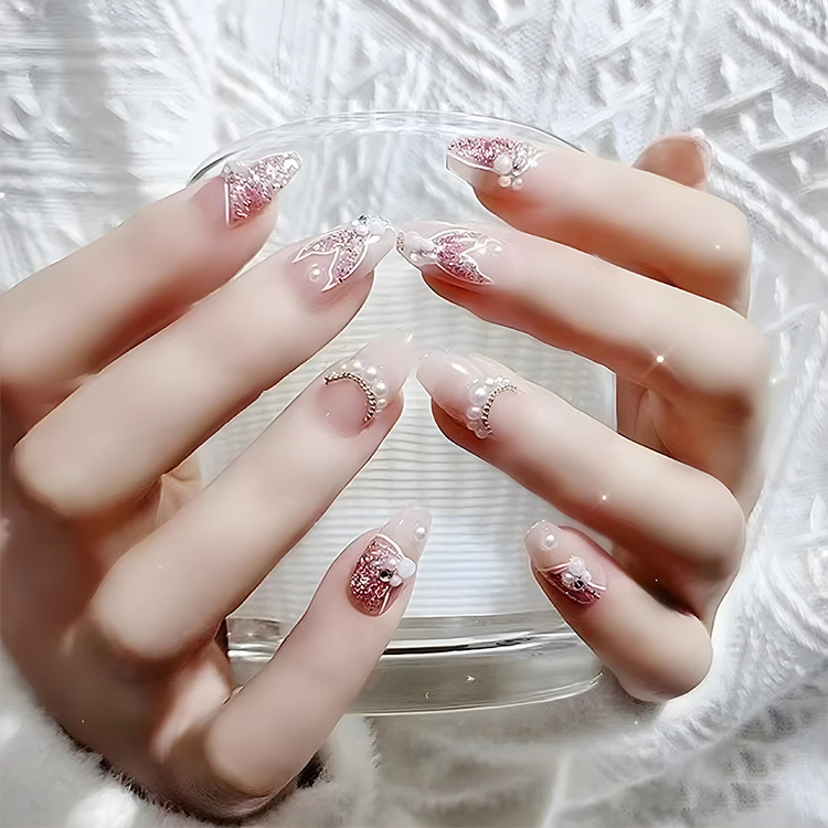 New Trend Custom Private Label Nails Luxury Long Ballerina French Coffin Almond Press on Nails Acrylic Stick Fake Nails