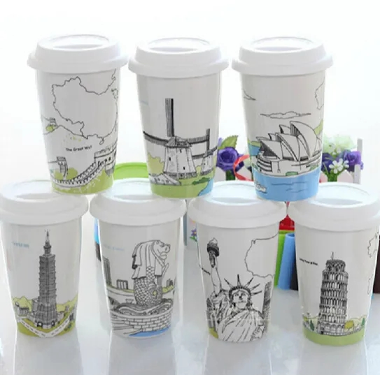 350ml Coffee Cup Ceramic Travel Mug Cup with Lid Custom Logo Coffee Mug