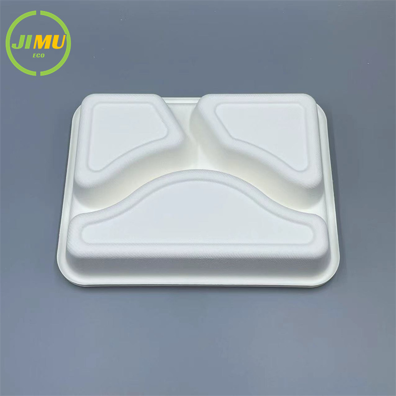3 Compartment Tray Biodegradable Sugarcane Bagasse School Tableware Lunch Food Disposable Box