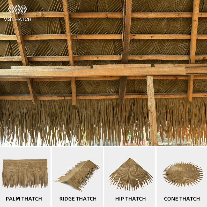 100% Waterproof Fire Retardant Synthetic Roof Thatching Artificial Palm Leaves Palapa Roofing Thatch for Beach Resort Hotel