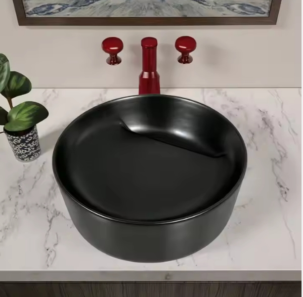 Керамическая раковина для ванной круглая черная