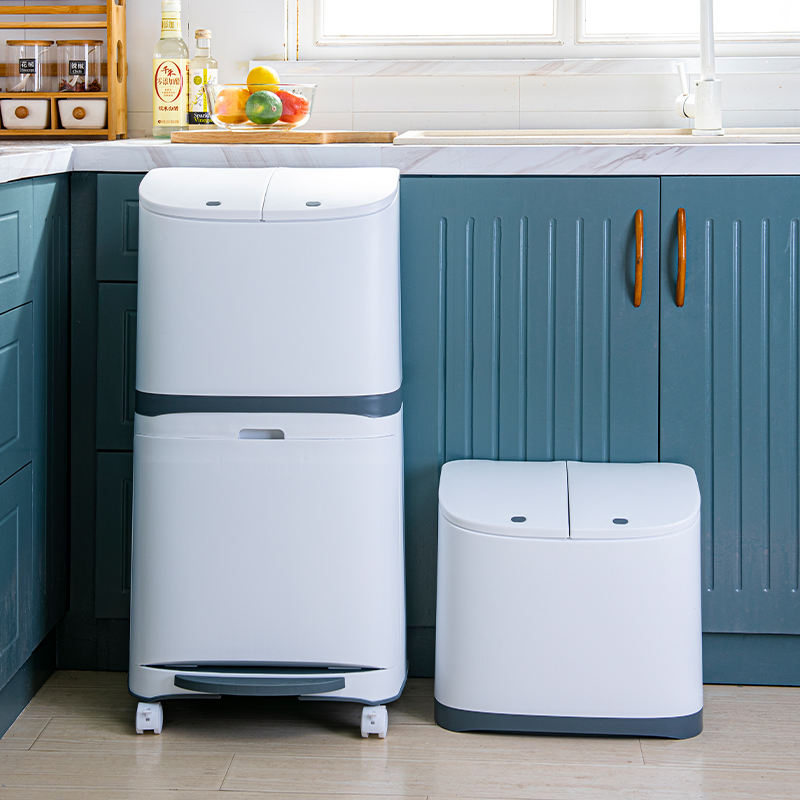 Pressing Type Plastic Trash Bin Modern Mobile Portable Rectangular Standing Garbage