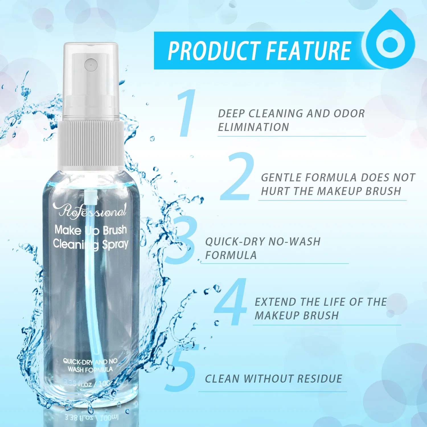 Private Label 100ml Quick Dry Cleaning Spray No Wash Formula Make up Brush Cleaner