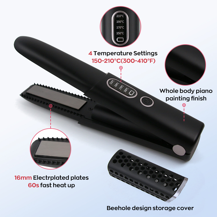 2 in 1 Cordless Portable Ceramic Flat Iron Negative Ion Mini Wireless USB Rechargeable Hair Straightener