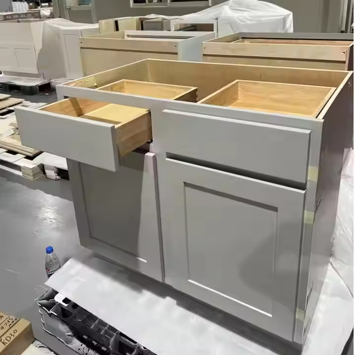 Solid Birch Wood Shaker Style Modern Kitchen Cabinets Rustic Home Flat Pack Set with Lacquer Finish Plywood MDF Carcass Material