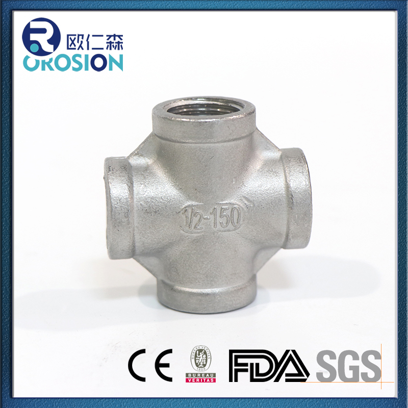 Water/Gas/Oil Factory Tread Stainless Steel Female Pipe Fitting Precision Casting Cross