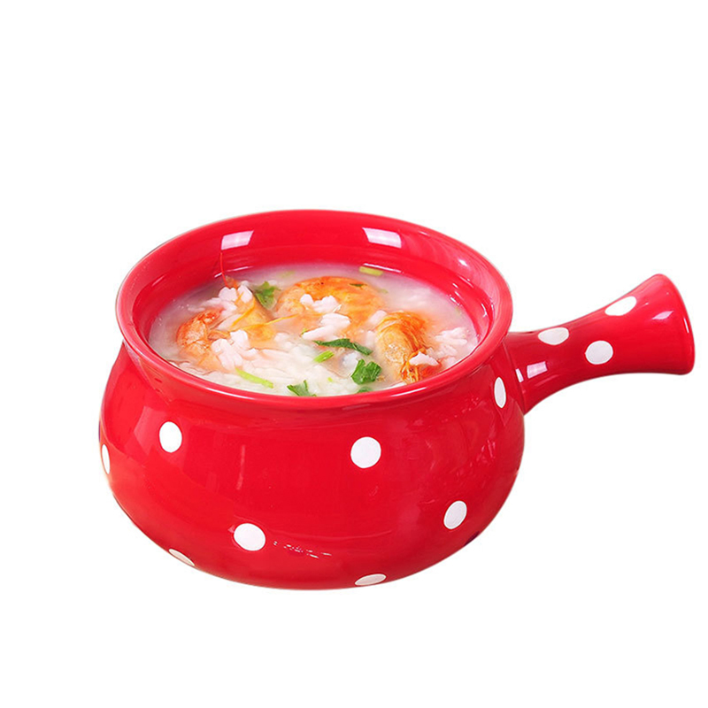 Nordic Polka Dots Salad Soup Cereal Bowl Single Handle Ceramic Bowl Ceramic Handle Bowl