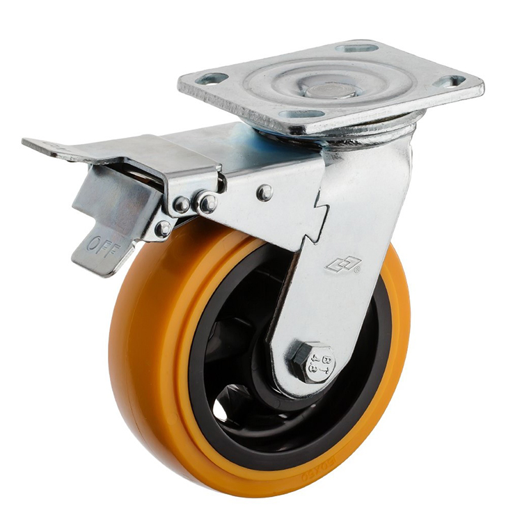 100mm PU Wheel Castor with Locking 280kgs High Load 4inch Fixed Type Welding Steel Heavy Duty Industrial Caster