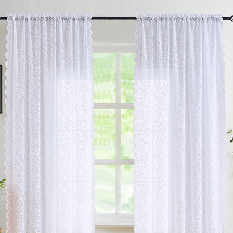 French Window Screen, Lace White Gauze Curtain, Bay Window, Living Room, Bedroom, Balcony, No Perforated Curtain