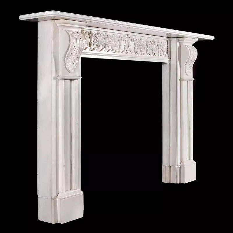 Chinese Fireplaces Surround Hand Carved White Marble Fireplace for Villa