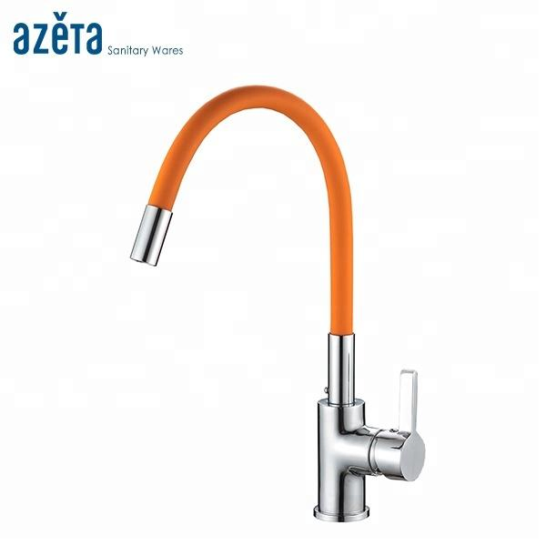 Single Handle Silicone Flexible Hose Brass Kitchen Sink Water Mixer Tap